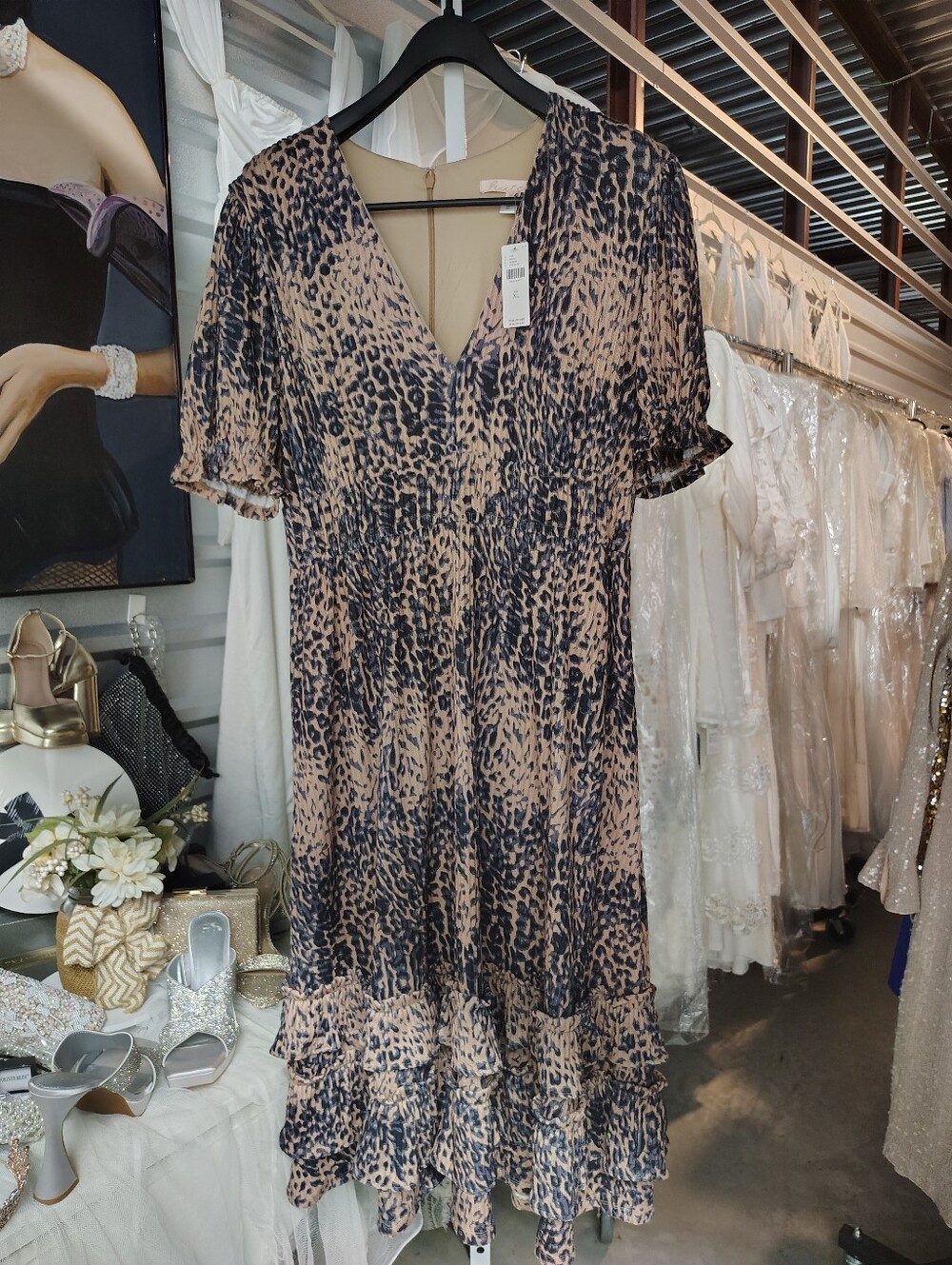 Anthropologie Hutch Adelia Ruffled Midi Dress Brown Motif XL NWT - Picture 3 of 11